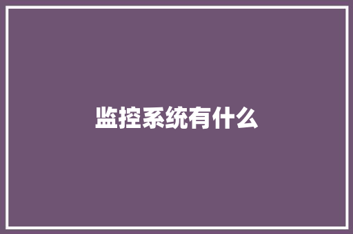 监控系统有什么