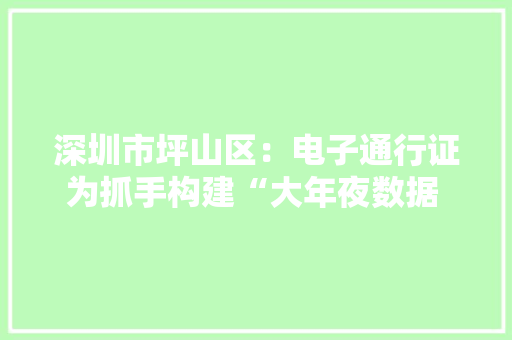 深圳市坪山区：电子通行证为抓手构建“大年夜数据 网格化”精准防控新模式
