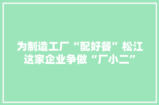 为制造工厂“配好餐”松江这家企业争做“厂小二”