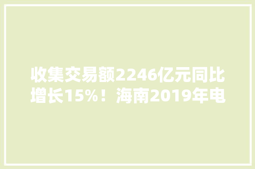 收集交易额2246亿元同比增长15%！海南2019年电商造诣亮眼