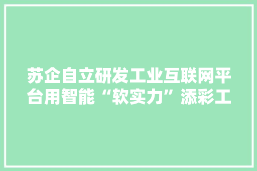 苏企自立研发工业互联网平台用智能“软实力”添彩工业“硬科技”