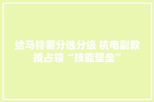 给马铃薯分选分级 杭电副教授占领“技能壁垒”