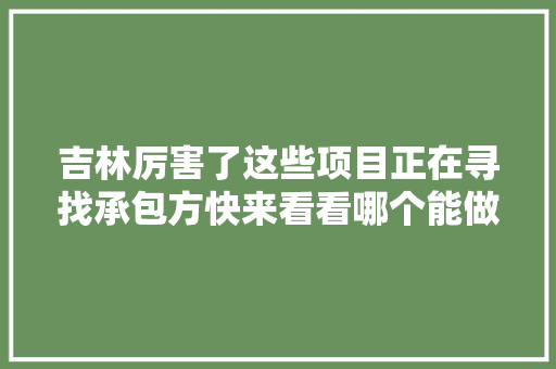 吉林厉害了这些项目正在寻找承包方快来看看哪个能做