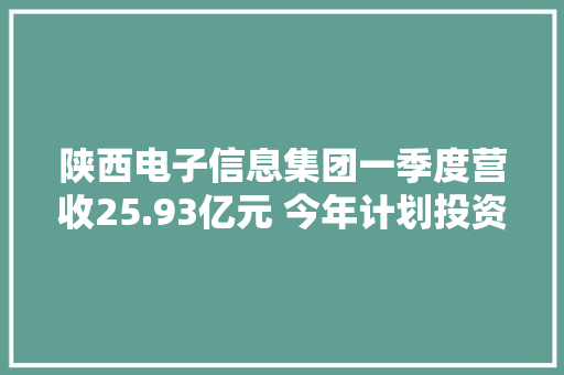 陕西电子信息集团一季度营收25.93亿元 今年计划投资7个重点项目