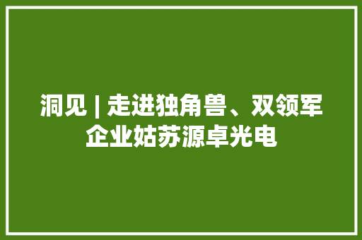 洞见 | 走进独角兽、双领军企业姑苏源卓光电