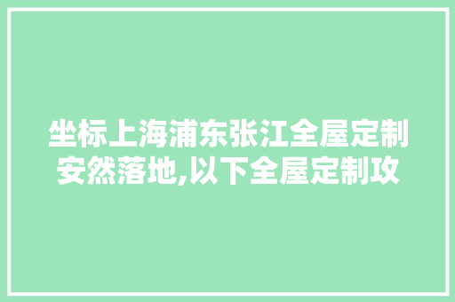 坐标上海浦东张江全屋定制安然落地,以下全屋定制攻略一定要收藏