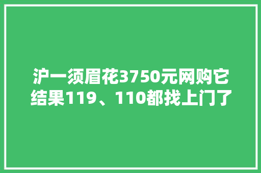 沪一须眉花3750元网购它结果119、110都找上门了……