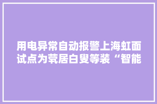 用电异常自动报警上海虹面试点为茕居白叟等装“智能电表”