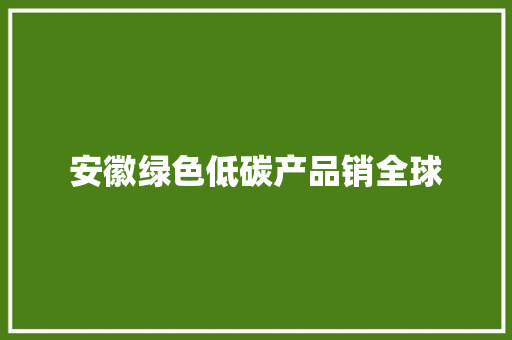 安徽绿色低碳产品销全球