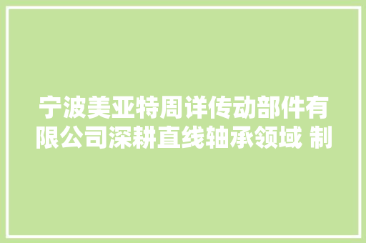 宁波美亚特周详传动部件有限公司深耕直线轴承领域 制造灵活耐用“工业关节”