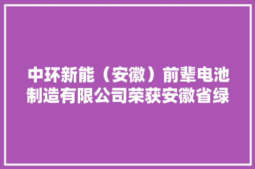 中环新能（安徽）前辈电池制造有限公司荣获安徽省绿色工厂（2024年）认证