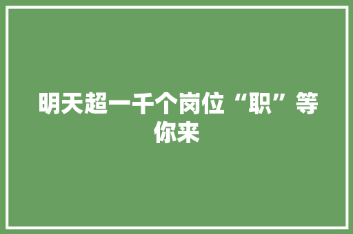 明天超一千个岗位“职”等你来
