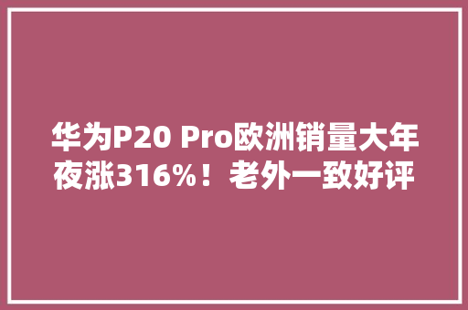 华为P20 Pro欧洲销量大年夜涨316%！老外一致好评