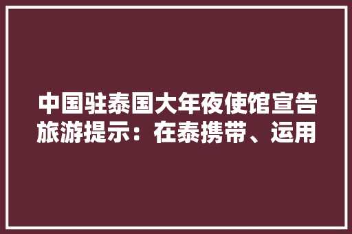 中国驻泰国大年夜使馆宣告旅游提示：在泰携带、运用电子烟皆违法