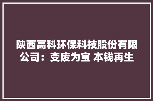 陕西高科环保科技股份有限公司：变废为宝 本钱再生
