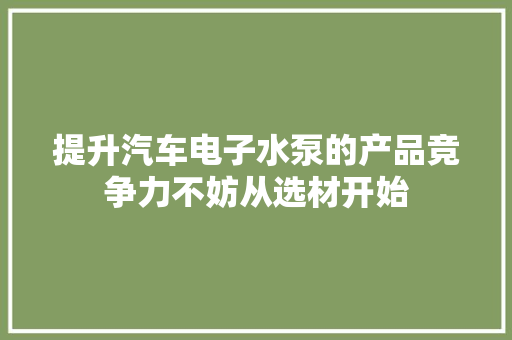 提升汽车电子水泵的产品竞争力不妨从选材开始