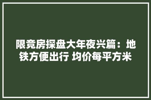 限竞房探盘大年夜兴篇：地铁方便出行 均价每平方米五万多