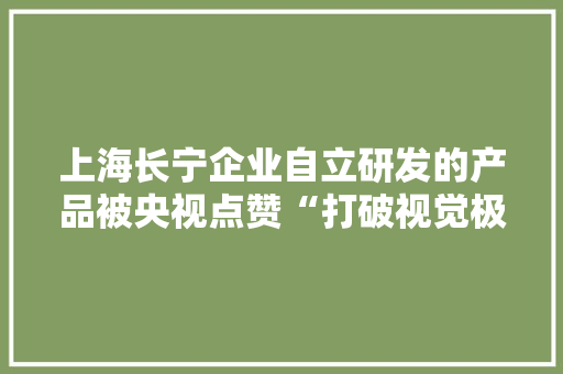 上海长宁企业自立研发的产品被央视点赞“打破视觉极限”