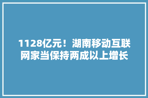 1128亿元！湖南移动互联网家当保持两成以上增长