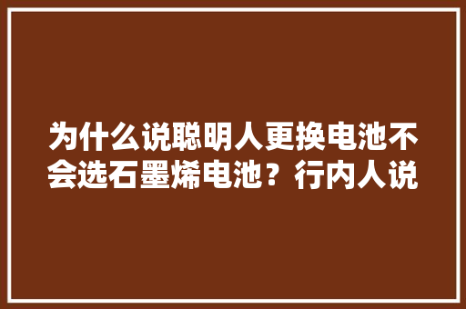 为什么说聪明人更换电池不会选石墨烯电池？行内人说出真实原因