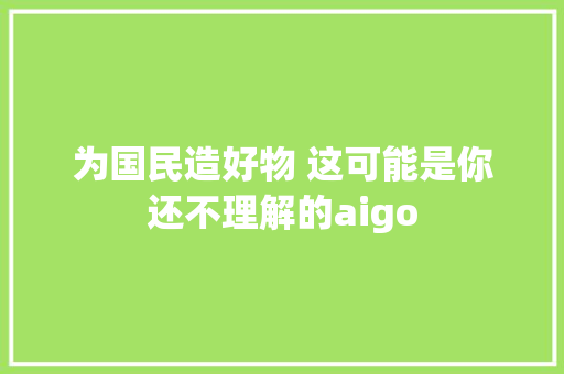 为国民造好物 这可能是你还不理解的aigo