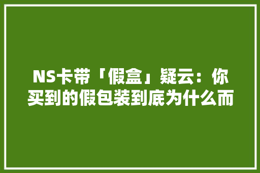 NS卡带「假盒」疑云：你买到的假包装到底为什么而存在？