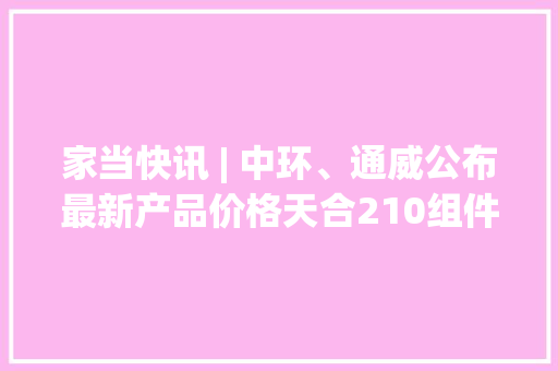家当快讯 | 中环、通威公布最新产品价格天合210组件窗口效率均达到23.03%...
