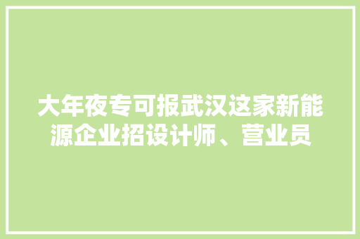 大年夜专可报武汉这家新能源企业招设计师、营业员