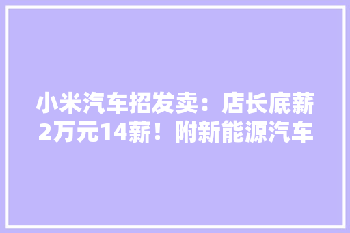 小米汽车招发卖：店长底薪2万元14薪！附新能源汽车竞争梯队