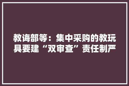 教诲部等：集中采购的教玩具要建“双审查”责任制严禁劣质有害产品进校园