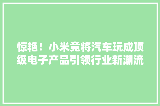 惊艳！小米竟将汽车玩成顶级电子产品引领行业新潮流！！