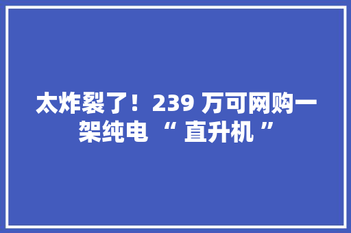 太炸裂了！239 万可网购一架纯电 “ 直升机 ”