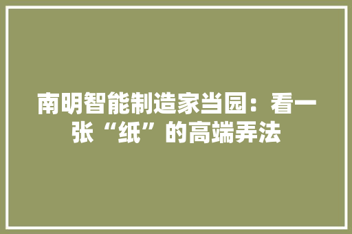 南明智能制造家当园：看一张“纸”的高端弄法