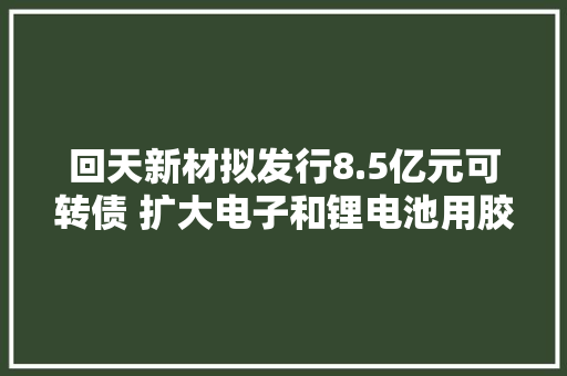 回天新材拟发行8.5亿元可转债 扩大电子和锂电池用胶产能