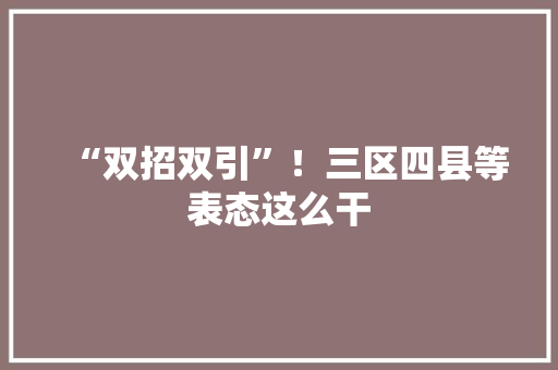 “双招双引”！三区四县等表态这么干