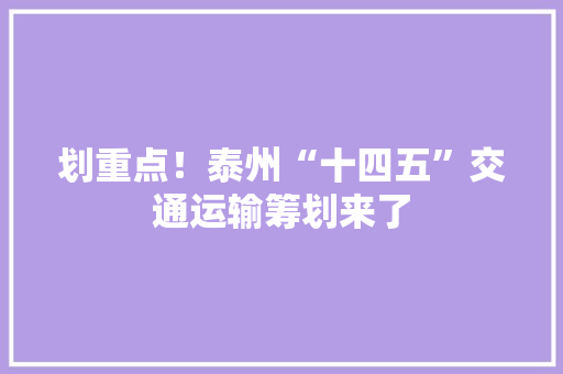 划重点！泰州“十四五”交通运输筹划来了