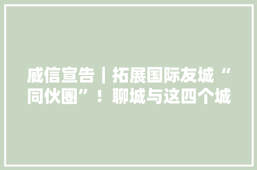 威信宣告｜拓展国际友城“同伙圈”！聊城与这四个城市签署友好合作关系