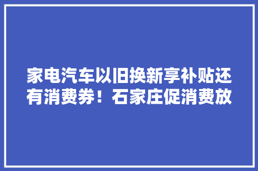 家电汽车以旧换新享补贴还有消费券！石家庄促消费放大年夜招