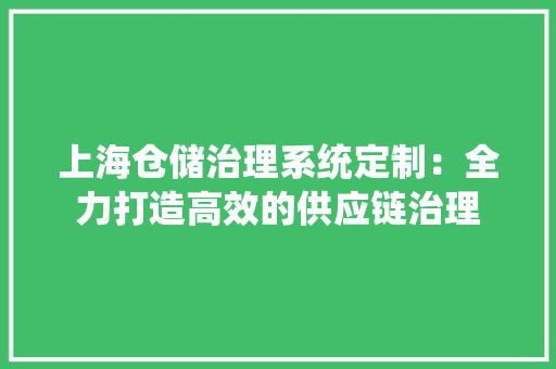 上海仓储治理系统定制：全力打造高效的供应链治理