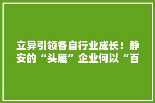 立异引领各自行业成长！静安的“头雁”企业何以“百花齐放”？