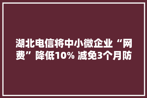湖北电信将中小微企业“网费”降低10% 减免3个月防疫门禁平台运用费