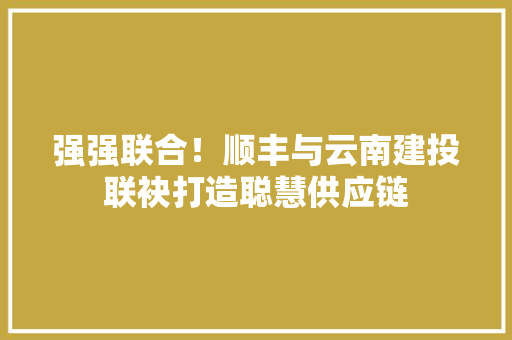 强强联合！顺丰与云南建投联袂打造聪慧供应链