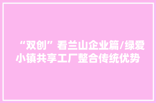 “双创”看兰山企业篇/绿爱小镇共享工厂整合传统优势本钱打造工业新业态