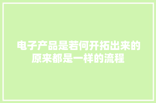 电子产品是若何开拓出来的原来都是一样的流程