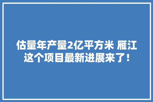 估量年产量2亿平方米 雁江这个项目最新进展来了！