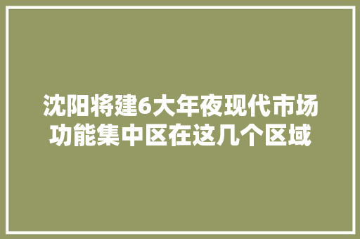 沈阳将建6大年夜现代市场功能集中区在这几个区域