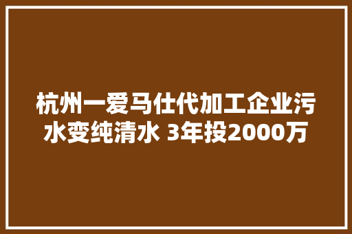 杭州一爱马仕代加工企业污水变纯清水 3年投2000万元