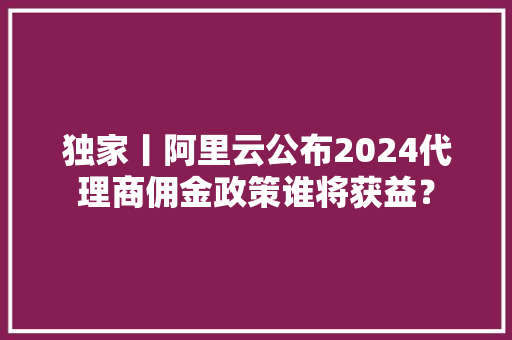 独家丨阿里云公布2024代理商佣金政策谁将获益？