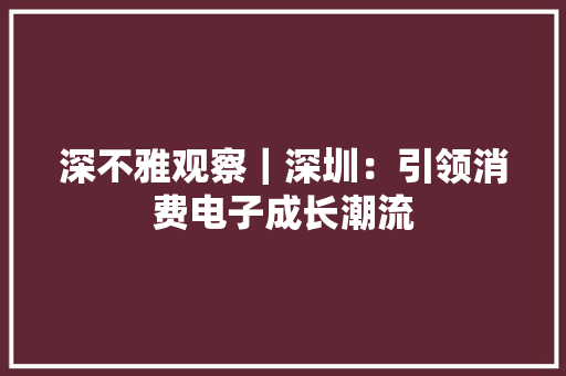深不雅观察｜深圳：引领消费电子成长潮流