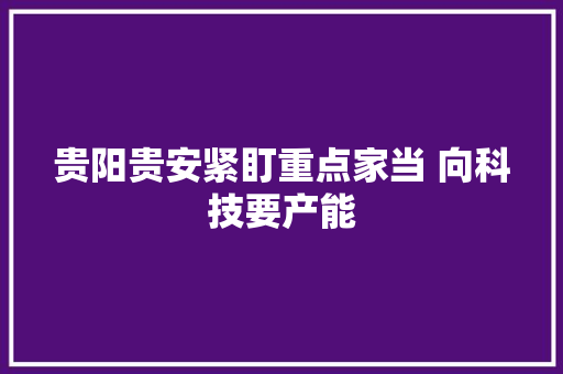 贵阳贵安紧盯重点家当 向科技要产能